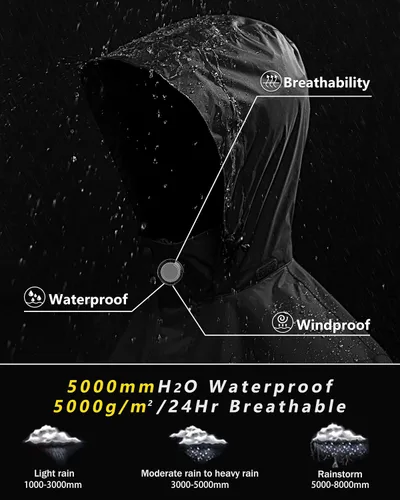 Miniatura 4 de Outdoor Ventures Caspar - Chubasquero impermeable para hombre, con capucha, para lluvia
