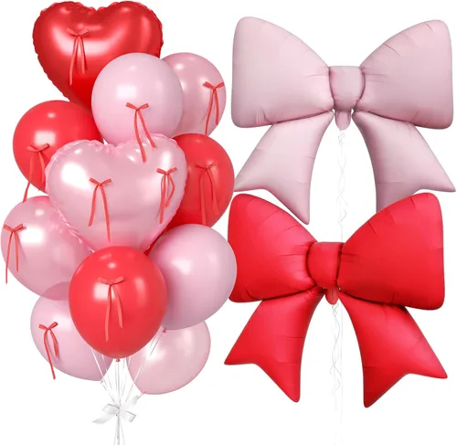 Miniatura 24 de 16 globos de corazón rosa, globos de lazo de 38 pulgadas, globo transparente rosa perla de doble relleno y arco en forma de corazón globo