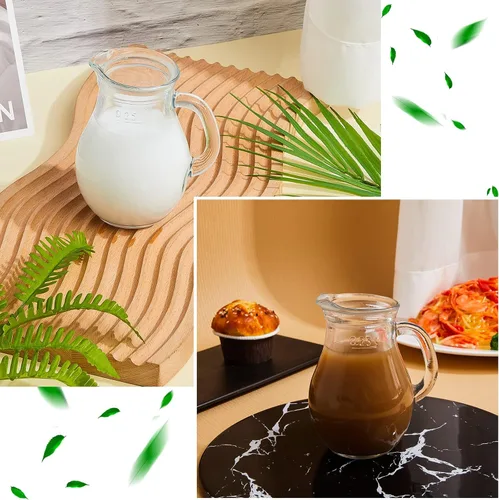 Miniatura 3 de Leinuosen 2 piezas Jarra de crema pequeña de vidrio con pico Jarra espumante de leche Jarra de vidrio elegante para café y té Jarra creativa