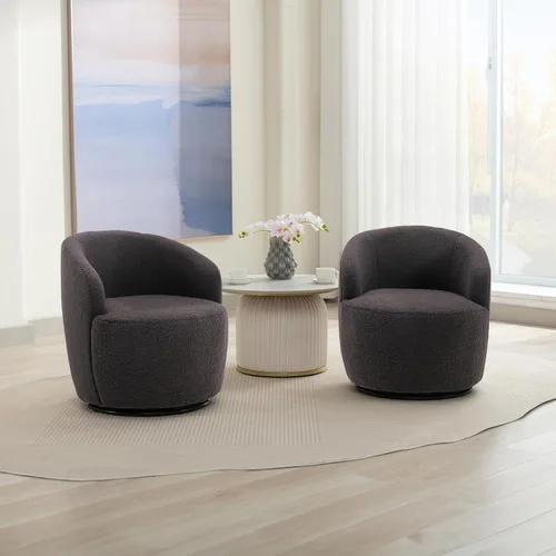 Miniatura 42 de FOXHUNTER Silla giratoria de barril, sillón individual pequeño de 360°, cómodo sofá redondo, sillas de botón acolchadas, modernas sillas de acento