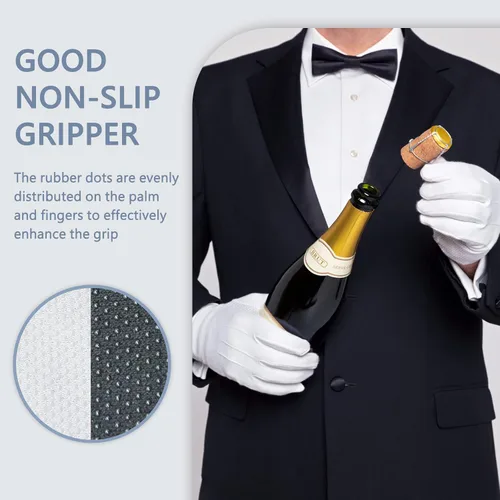 Miniatura 4 de Beaded Parade Cotton Gloves, Women Men Gloves with Grip, Non-Slip Gloves,Costume Uniform Police Gloves with Snap Cuff