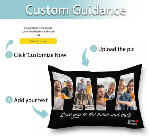 Miniatura 2 de Foto personalizada con fundas de almohada de texto, almohadas personalizadas para abuelo, funda de almohada decorativa personalizada para sofá