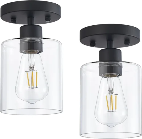 Miniatura 17 de Lámpara de Techo Semiempotrada Negra, Luminarias de Techo de 1 Luz, Luminarias de Estilo Rústico de Montaje en Techo, Luces de Techo con Pantalla