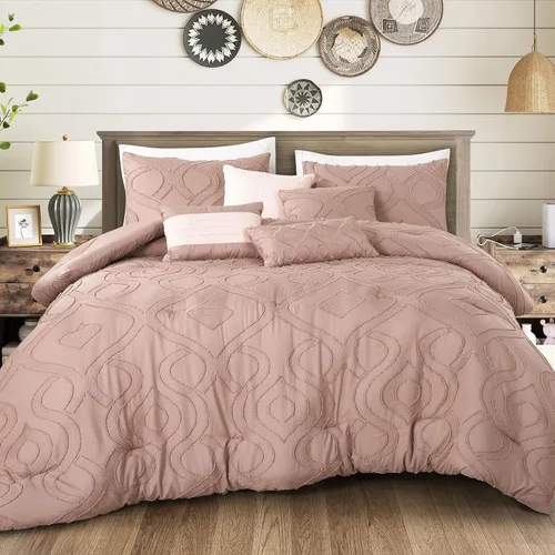 Miniatura 29 de ESCA Juego de edredón floral morado Queen - 7 piezas de ropa de cama botánica ciruela malva