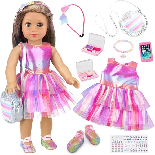 ZITA ELEMENT Juego de 14 piezas de accesorios de maquillaje para muñeca de 18 pulgadas con vestido para muñeca de la generación, juego de maquillaje