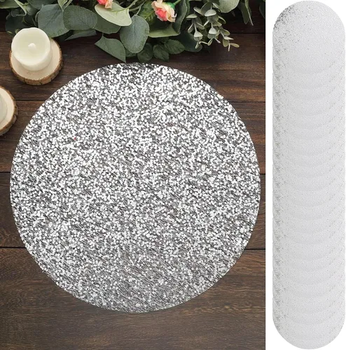 Miniatura 10 de Efavormart - Juego de 10 manteles individuales redondos de malla con purpurina dorada metálica de 13 pulgadas, manteles individuales decorativos