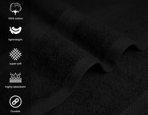 Miniatura 4 de Avalon Towels Toallas de baño para baño, 100% algodón, color negro, paquete de 6 (22 x 44 pulgadas), juego de toallas de baño de secado rápido