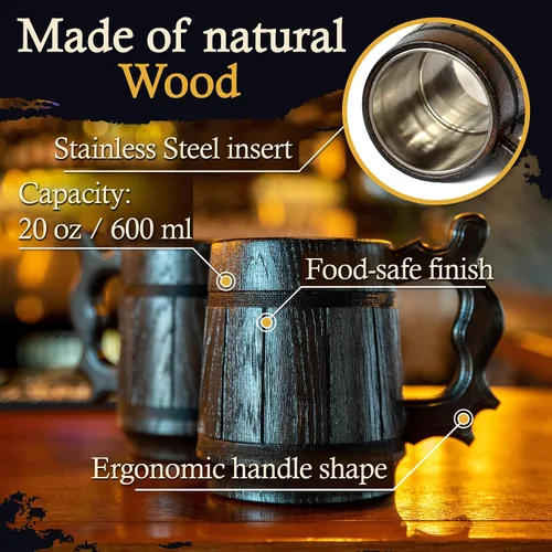 Miniatura 7 de Copa de acero inoxidable, hecho a mano, taza de cerveza, hombres, ecológica, recuerdo retro café Juego de 6 tazas retro marrón 20 onzas