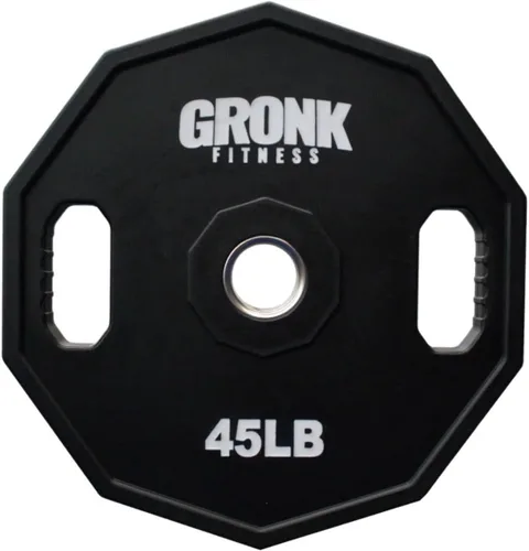 Miniatura 7 de Gronk Fitness Placas de pesas olímpicas de uretano de 10 lados Pesas duraderas para gimnasios domésticos y comerciales Diseño no rodante