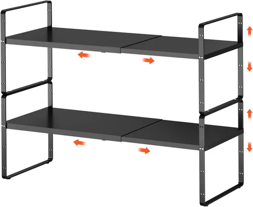 Miniatura 7 de Organizadores de estantes de gabinete expandibles de 16.5 a 27 pulgadas de largo, extensor de estantes de metal apilables para almacenamiento