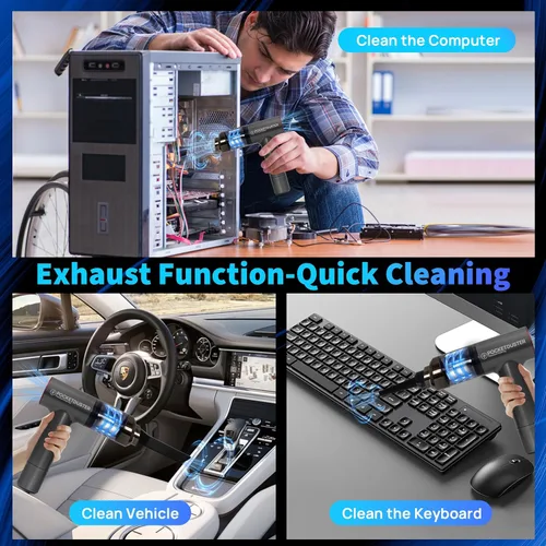 Miniatura 5 de Plumero de aire comprimido 2 en 1 y mini aspiradora con 150000 altas rpm, potente motor sin escobillas para escritorio, teclados, laptop, secadora