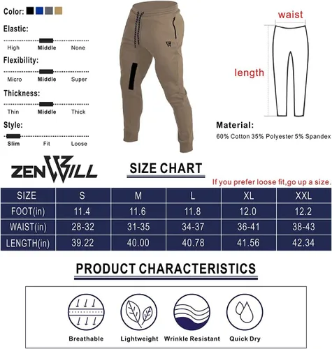 Miniatura 6 de ZENWILL Pantalones de entrenamiento cónicos para hombre, pantalones deportivos de entrenamiento ajustados con bolsillos con cremallera