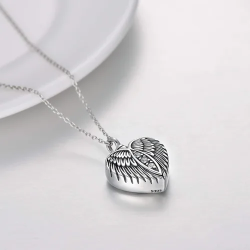 Miniatura 3 de Collar con urna de corazón con forma de alas de ángel, collar de cenizas y cremación
