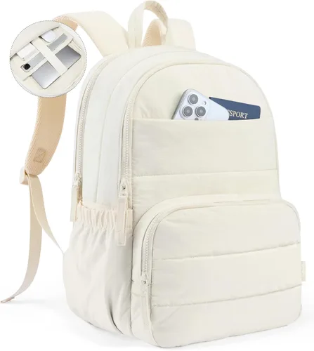 Mochila de viaje Uselike para mujeres, mochila para portátil de 15.6 pulgadas, mochila universitaria acolchada, mochilas de trabajo bonitas, Beige