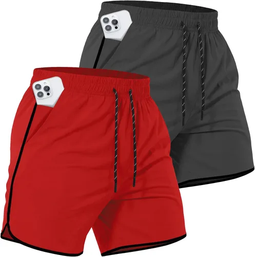 Miniatura 16 de Paquete de 2 pantalones cortos deportivos de entrenamiento de 5 pulgadas para hombre, pantalones cortos de gimnasio de secado rápido con bolsillos