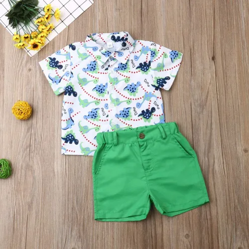 Miniatura 9 de Conjunto de camisa de manga corta con botones y pantalones cortos casuales con diseño de flamingo, para bebés y niños de 1 a 6 años, atuendos