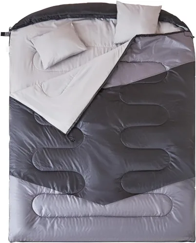 Miniatura 13 de oaskys Saco de dormir doble para adultos con 2 almohadas – Saco de dormir impermeable tamaño Queen XL para todas las estaciones, camping, Rosa
