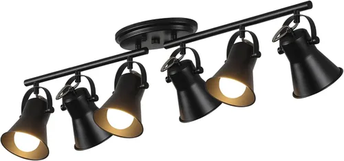 Miniatura 12 de KEESFU Iluminación de pista mini industrial para techo, luces de punto negras para interiores con cabezal de luz ajustable multidireccional, foco