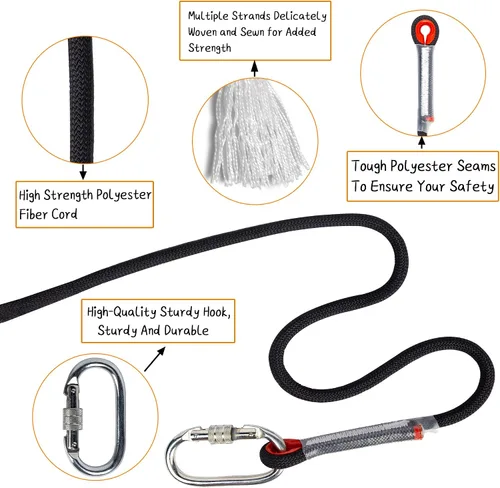 Miniatura 2 de Cuerda de escalada para interiores y exteriores, 10/12/0.551 in (32FT/49FT/65FT/98FT), cuerda de escalada en roca estática para cuerda de escape