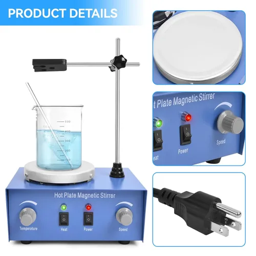Miniatura 5 de Vevitts Placa Caliente con Agitador Magnético de 1000ml Mezclador Magnético Placa de Agitación Agitadores de Laboratorio 2400 RPM Barra de Agitación