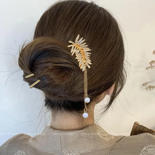Miniatura 5 de Lawie Paquete de 10 horquillas de metal dorado en forma de U, con forma de mariposa, palillos curvados para palos de pelo con colgantes, horquillas