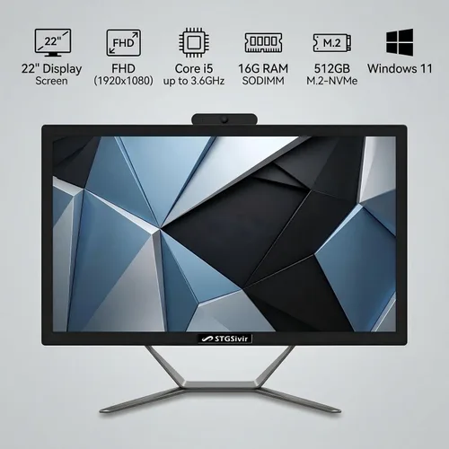 Miniatura 2 de STGSivir Computadora de escritorio todo en uno, pantalla FHD de 22 pulgadas, Intel Core i5 de hasta 3.6 GHz, memoria 16G, SSD 512G, WiFi 5