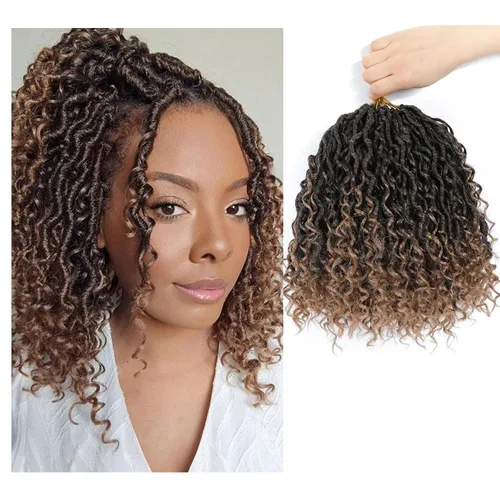 Miniatura 43 de 6 paquetes de cabello sintético rizado de Locs Crochet de 22 pulgadas, cabello de ganchillo estilo diosa, trenzas hippie sintéticas, extensiones