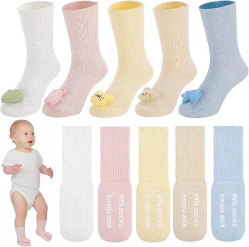 5 pares de calcetines de bebé tontos, calcetines 3D lindos animales para niños con agarres, divertidos calcetines locos regalos para baby showers,