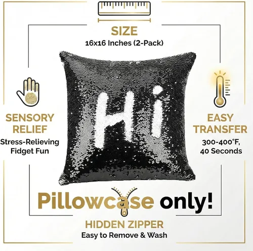 Miniatura 2 de Paquete de 2 fundas de almohada de lentejuelas sublimadas de 16 x 16 pulgadas, fundas de almohada reversibles con purpurina para regalos