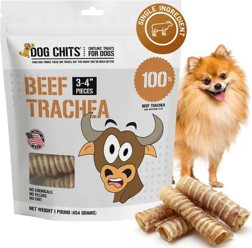 Dog Chits Tráquea de carne para perros de 1 libra – 100% de un solo ingrediente, alta en proteínas, baja en grasa – Glucosamina para apoyo articular