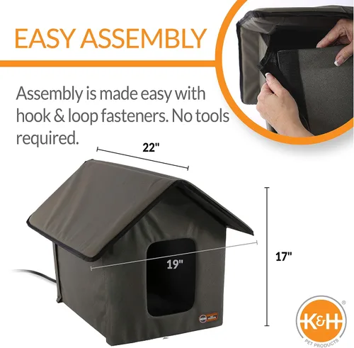 Miniatura 2 de K&H PET PRODUCTS - Casa climatizada para gatos de exteriores, con cuencos Café térmicos para comer, color oliva