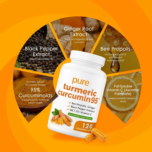 Miniatura 5 de Curcumina de cúrcuma pura de cúrcuma 95 1000 mg - Extracto de pimienta negra Cápsulas veganas 120