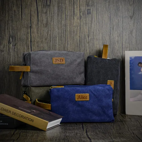 Miniatura 8 de Neceser personalizado para hombres, kit de aseo personalizado de lona para afeitar, bolsa de aseo grabada con láser, kit de lona de cuero
