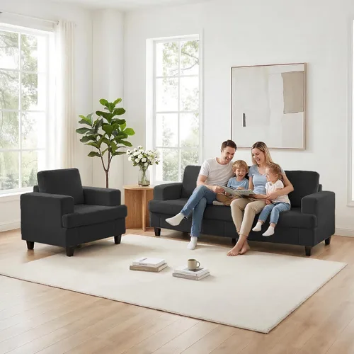 Miniatura 12 de ijuicy Juego de sofá seccional de chenilla de 6 asientos para juego de muebles de sala de estar, juego de sofá moderno de 3 piezas, sofá de 3