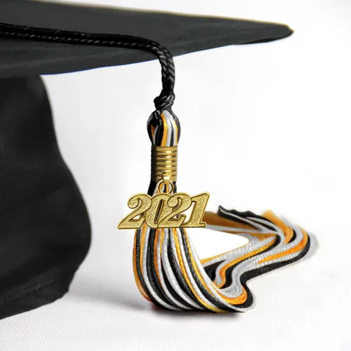 Miniatura 4 de Endea Graduation Borla mixta de triple color con gota de fecha dorada (negro/dorado/blanco, 2021)