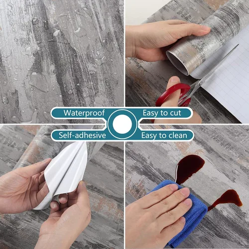 Miniatura 7 de VEELIKE Papel tapiz de hormigón abstracto de 15.7 x 118 pulgadas, para despegar y pegar, papel tapiz metálico texturizado para encimeras