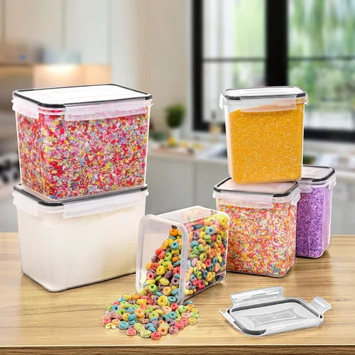 Miniatura 3 de Wildone Juego de 6 recipientes herméticos para almacenamiento de alimentos secos y cereales (tapa negra), a prueba de fugas y sin BPA, con 1 taza