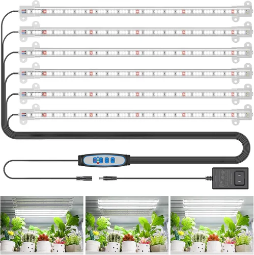 Miniatura 11 de Wiaxulay - Tiras de luz LED para cultivo de plantas de interior, luz de crecimiento de espectro completo de 6000K, lámpara solar con temporizador