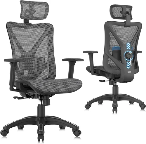 Miniatura 17 de ELABEST Silla de oficina de malla, silla de escritorio ergonómica para computadora, silla de tarea resistente - Soporte lumbar y reposabrazos