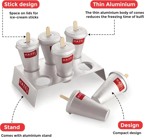 Miniatura 3 de HAZEL Juego de 12 moldes de aluminio para kulfi con 2 soportes y 24 varillas, para hacer helados y paletas reutilizables, moldes Kulfi para hacer