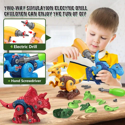 Miniatura 3 de Juguetes de dinosaurio para niños de 3, 4, 5, 6, 7 años, juguetes desmontables con taladro eléctrico para niños, juguete educativo de construcción