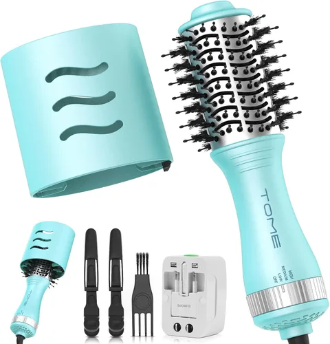 Miniatura 11 de Cepillo secador de pelo, cepillo secador de pelo de 1200 W en uno, cepillo de aire caliente redondo de 1.772 in para volumen y golpes suaves, doble