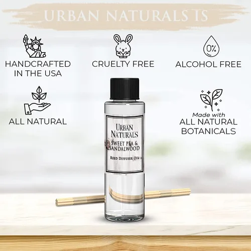 Miniatura 6 de Urban Naturals Repuesto de difusor de varillas de guisante dulce y sándalo, 4 onzas, paquete con juego de difusor de varillas de guisante dulce