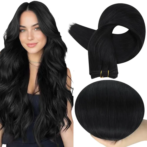 Miniatura 35 de Full Shine Extensiones de cabello humano, 18 pulgadas, mechones de trama, color #2 castaño oscuro, 3.5 onzas, cabello Remy para coser, doble trama
