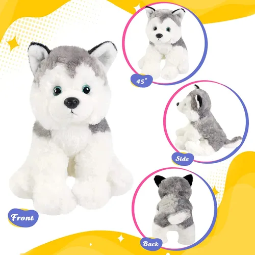 Miniatura 4 de BSTAOFY Perro de peluche realista Husky de 12 pulgadas, juguetes de peluche suaves adorables para cumpleaños, San Valentín, Navidad, festivales