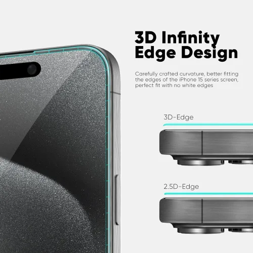 Miniatura 2 de FLOLAB NanoArmour ONETIME MAX - Protector de pantalla para iPhone 15 Pro Max, protector de pantalla anti-luz azul, transparente 3D, vidrio templado
