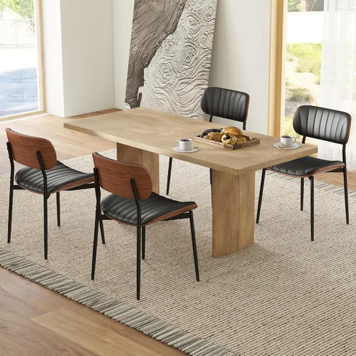 Miniatura 16 de HENGJIANYI Bentwood - Juego de 2 sillas de comedor modernas de piel sintética con patas de metal, sillas de cocina tapizadas de mediados de siglo