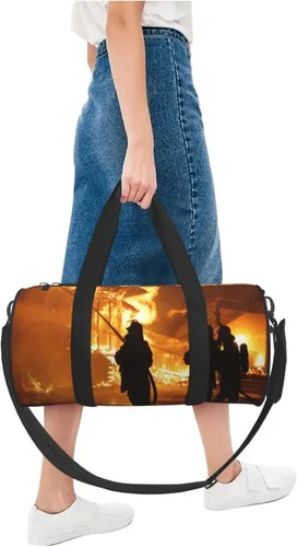 Miniatura 6 de Bolsa de viaje con cordones de fútbol americano, bolsa de viaje para el gimnasio, para hombres y mujeres, Bombero bombero llama, talla única