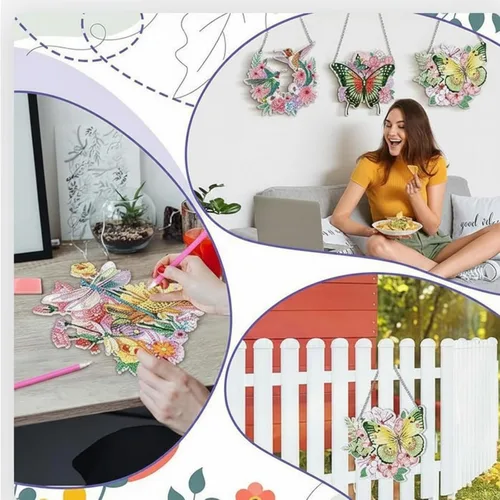 Miniatura 6 de Chitidr 6 Piezas Mariposas Colibríes Libélula Pintura de Diamantes Kits de Letreros Colgantes de Verano Arte de Corona Diamante 5D DIY Adornos