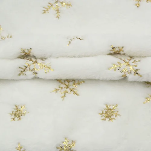 Miniatura 5 de LIGICKY Juego de 2 fundas de almohada de piel sintética blanca esponjosa con copos de nieve de lentejuelas doradas, decorativas, suaves, peludas